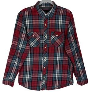 Hurley Western Shirt Mens Medium Gray Blue‎ Cotton Plaid Flannel Button-Down